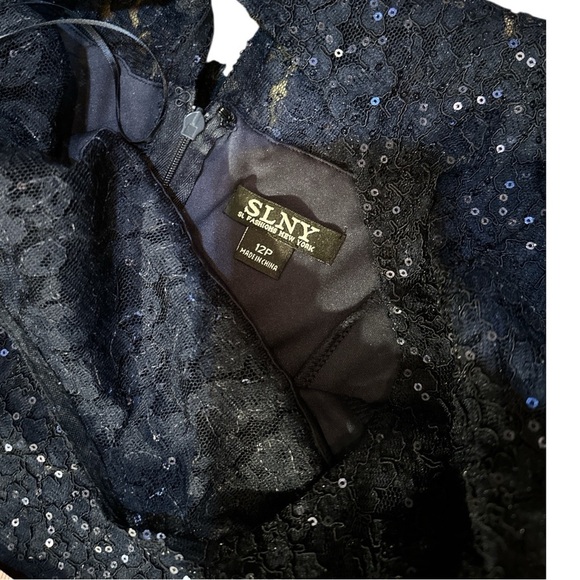 SLNY Navy Sequin Fit & Flare Dress Size 12P NWT - Picture 8 of 13